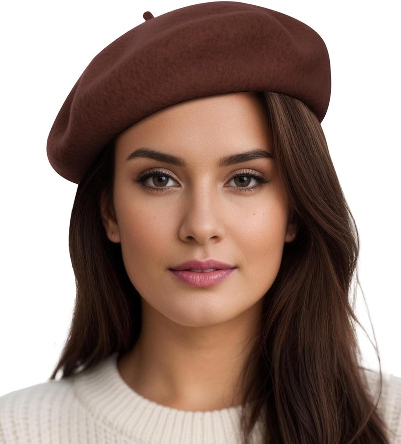 Sumolux Women Beret Hat Wool Vintage French Solid Color Classic Winter Cap - Image 1